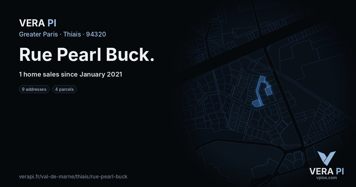 Rue Pearl Buck, Thiais at night – every parcel coloured by the prices around it, the street's own parcels lit