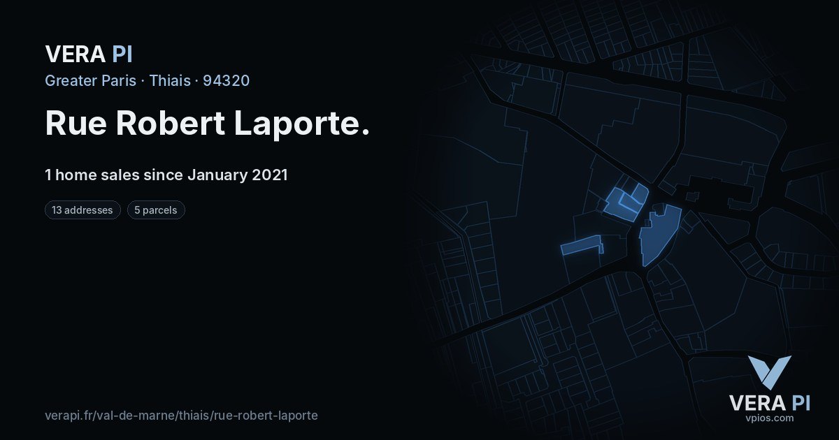 Rue Robert Laporte, Thiais at night – every parcel coloured by the prices around it, the street's own parcels lit