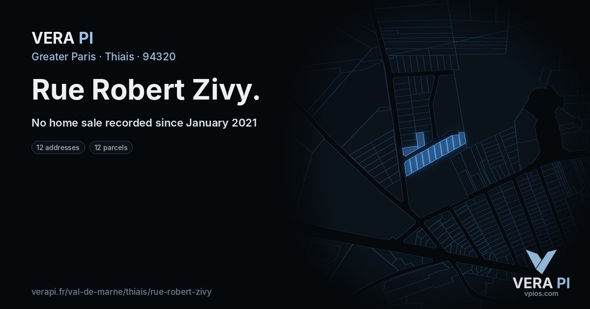 Rue Robert Zivy, Thiais at night – every parcel coloured by the prices around it, the street's own parcels lit