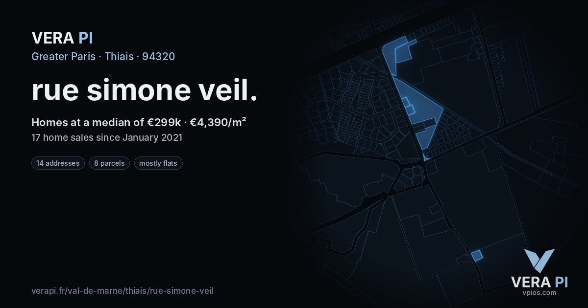 rue simone veil, Thiais at night – every parcel coloured by the prices around it, the street's own parcels lit