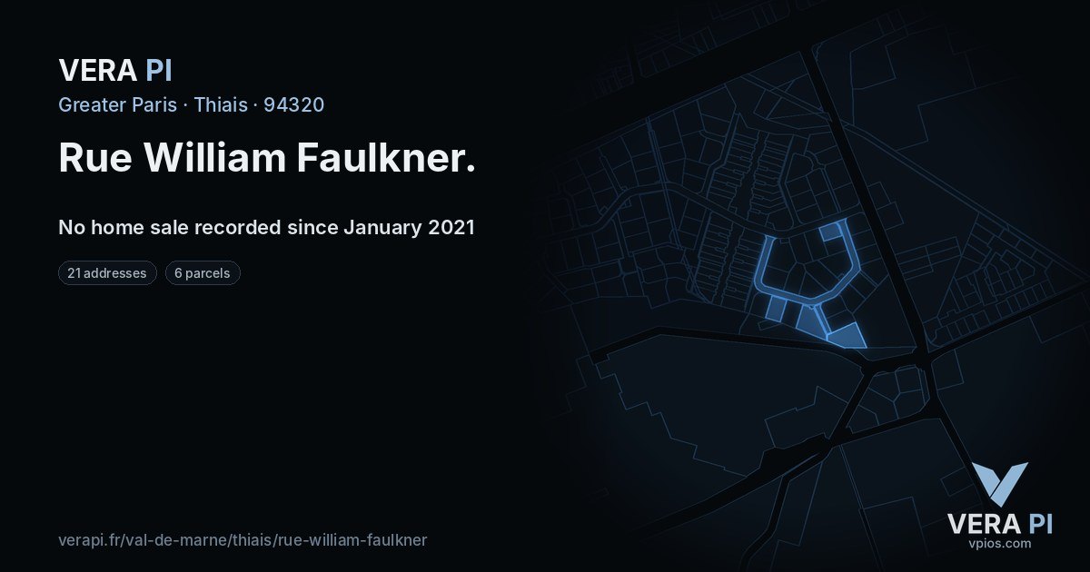 Rue William Faulkner, Thiais at night – every parcel coloured by the prices around it, the street's own parcels lit