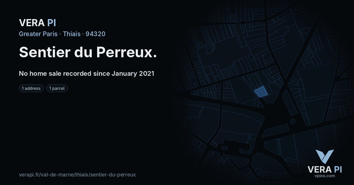 Sentier du Perreux, Thiais at night – every parcel coloured by the prices around it, the street's own parcels lit
