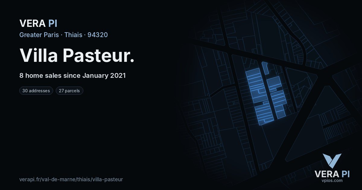 Villa Pasteur, Thiais at night – every parcel coloured by the prices around it, the street's own parcels lit