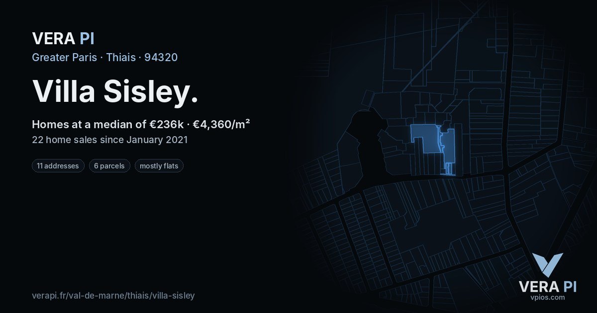 Villa Sisley, Thiais at night – every parcel coloured by the prices around it, the street's own parcels lit