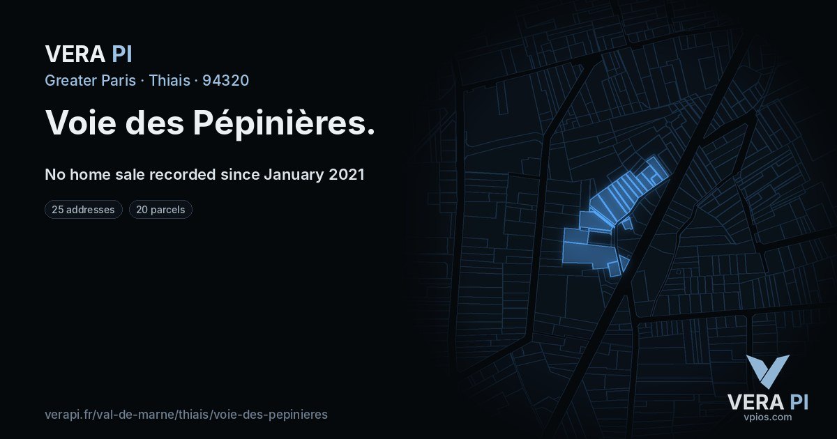 Voie des Pépinières, Thiais at night – every parcel coloured by the prices around it, the street's own parcels lit