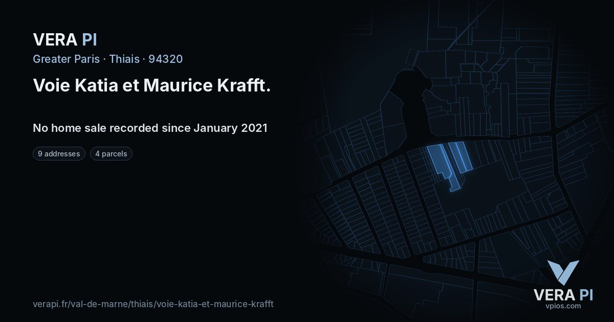 Voie Katia et Maurice Krafft, Thiais at night – every parcel coloured by the prices around it, the street's own parcels lit