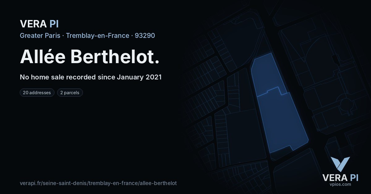 Allée Berthelot, Tremblay-en-France at night – every parcel coloured by the prices around it, the street's own parcels lit