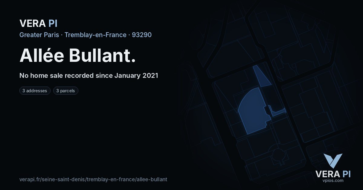 Allée Bullant, Tremblay-en-France at night – every parcel coloured by the prices around it, the street's own parcels lit
