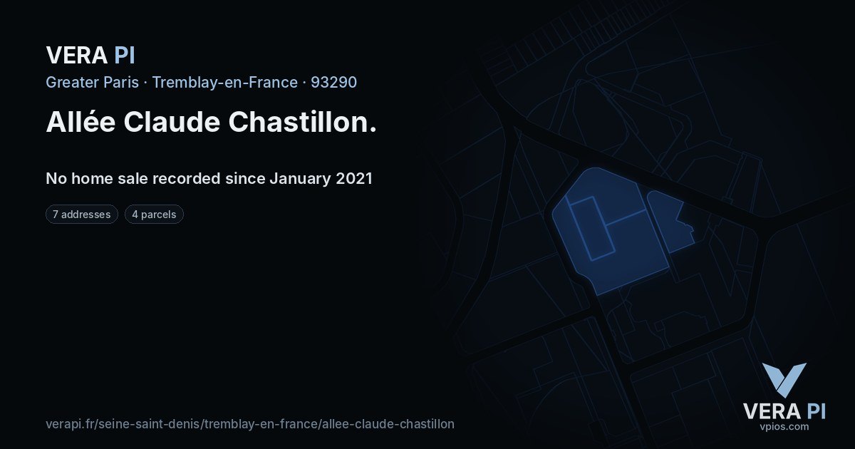Allée Claude Chastillon, Tremblay-en-France at night – every parcel coloured by the prices around it, the street's own parcels lit