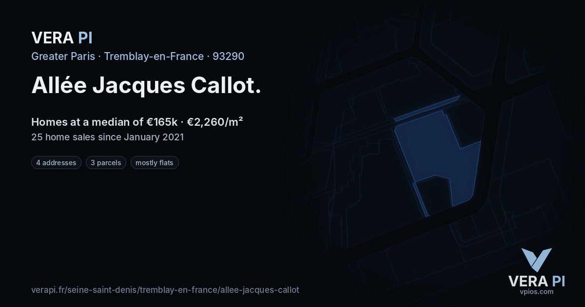 Allée Jacques Callot, Tremblay-en-France at night – every parcel coloured by the prices around it, the street's own parcels lit