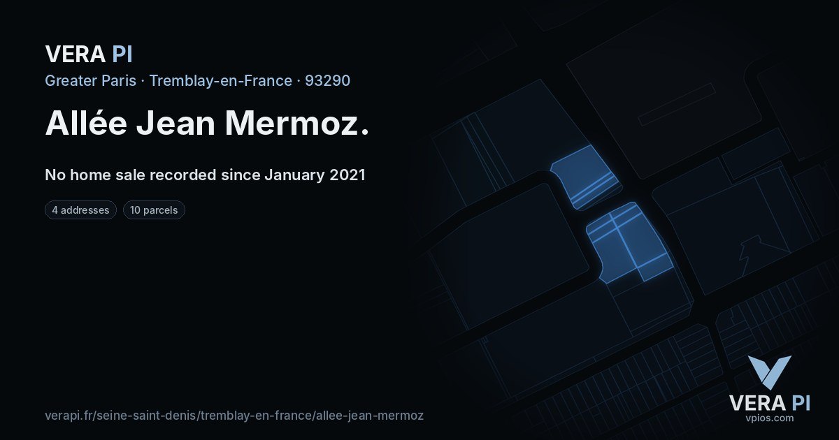Allée Jean Mermoz, Tremblay-en-France at night – every parcel coloured by the prices around it, the street's own parcels lit