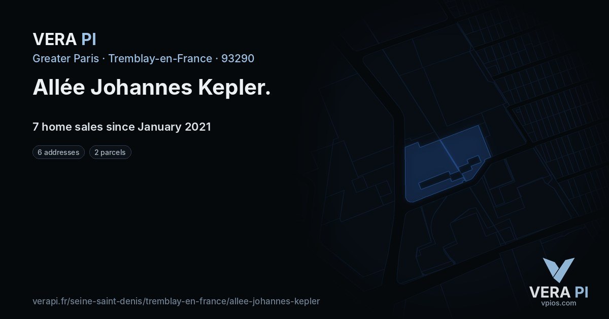 Allée Johannes Kepler, Tremblay-en-France at night – every parcel coloured by the prices around it, the street's own parcels lit