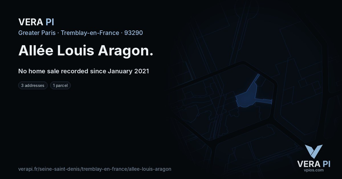 Allée Louis Aragon, Tremblay-en-France at night – every parcel coloured by the prices around it, the street's own parcels lit