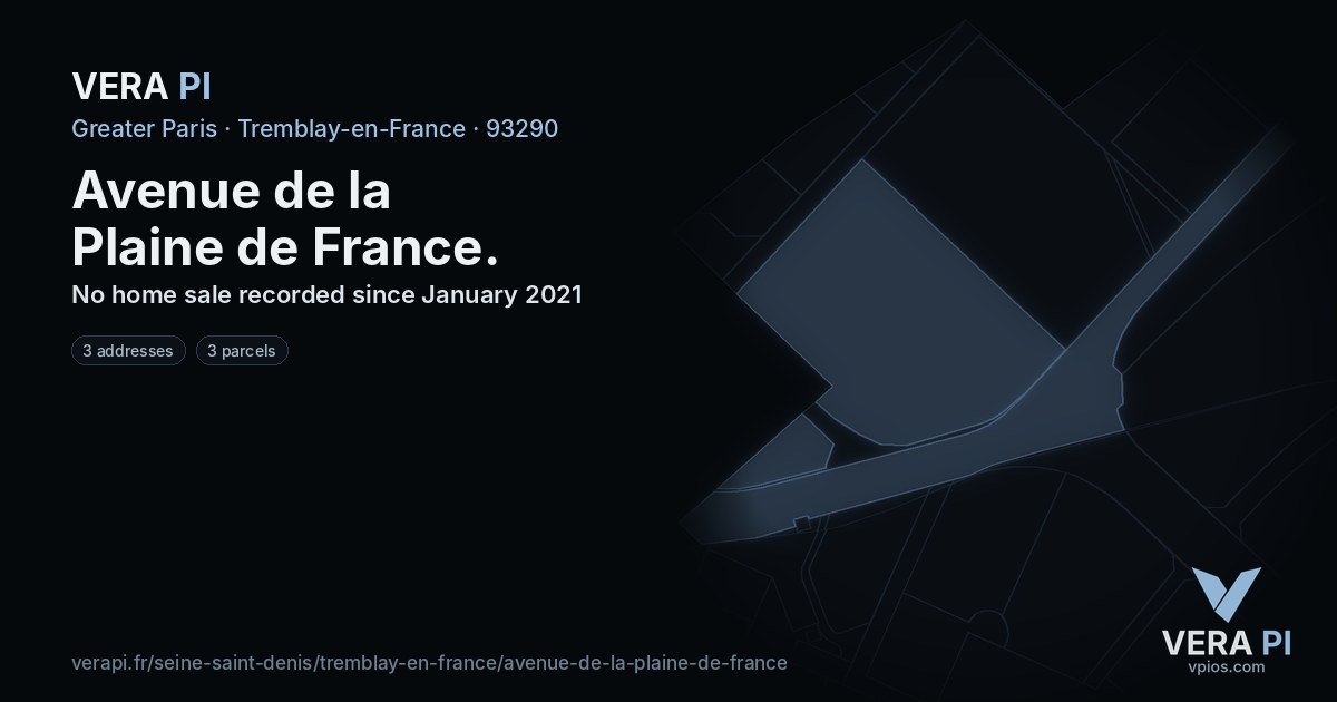 Avenue de la Plaine de France, Tremblay-en-France at night – every parcel coloured by the prices around it, the street's own parcels lit