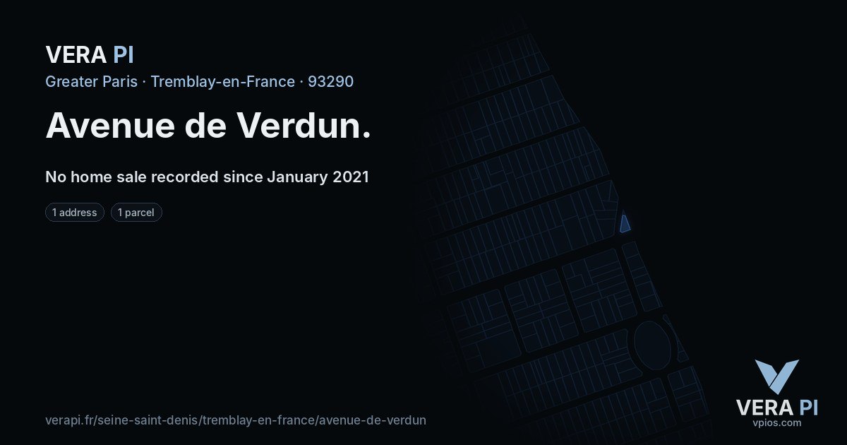 Avenue de Verdun, Tremblay-en-France at night – every parcel coloured by the prices around it, the street's own parcels lit