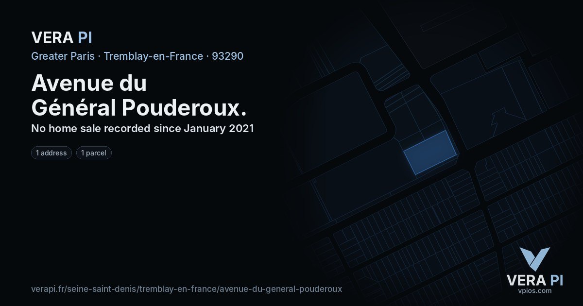 Avenue du Général Pouderoux, Tremblay-en-France at night – every parcel coloured by the prices around it, the street's own parcels lit