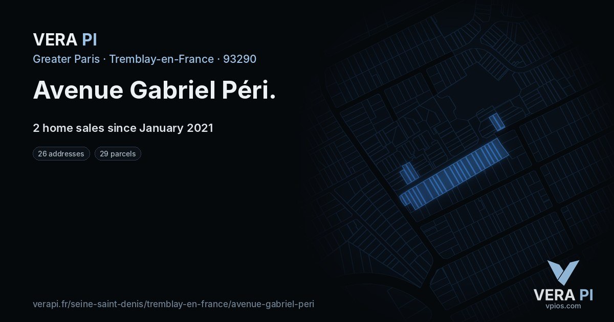 Avenue Gabriel Péri, Tremblay-en-France at night – every parcel coloured by the prices around it, the street's own parcels lit