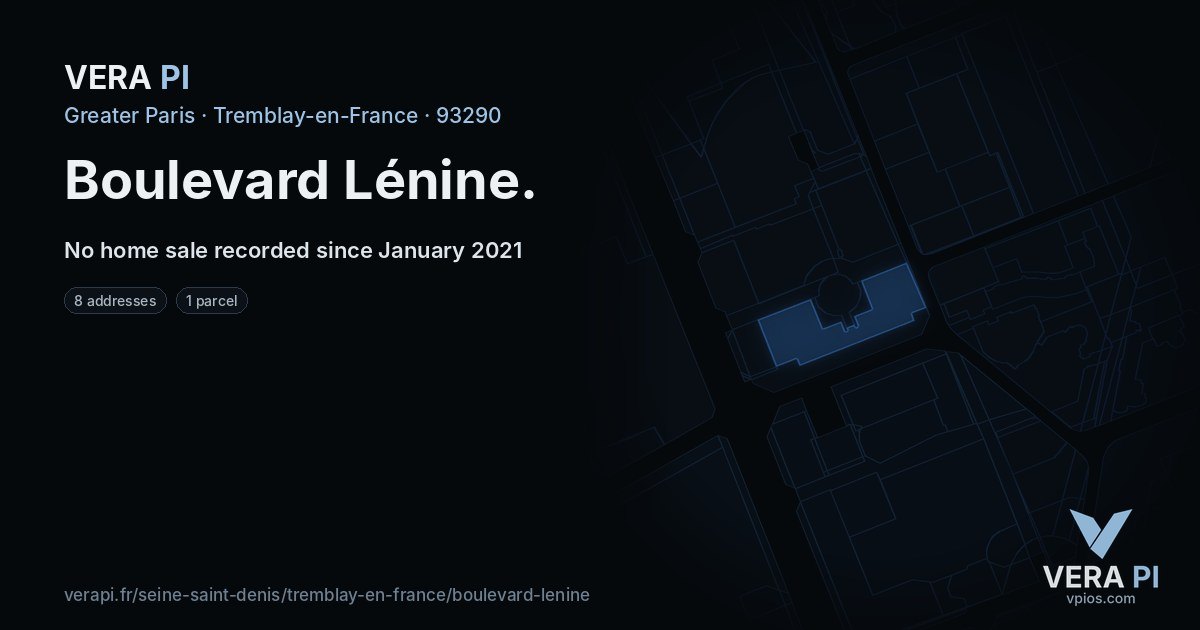 Boulevard Lénine, Tremblay-en-France at night – every parcel coloured by the prices around it, the street's own parcels lit