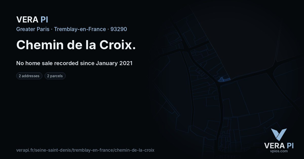 Chemin de la Croix, Tremblay-en-France at night – every parcel coloured by the prices around it, the street's own parcels lit