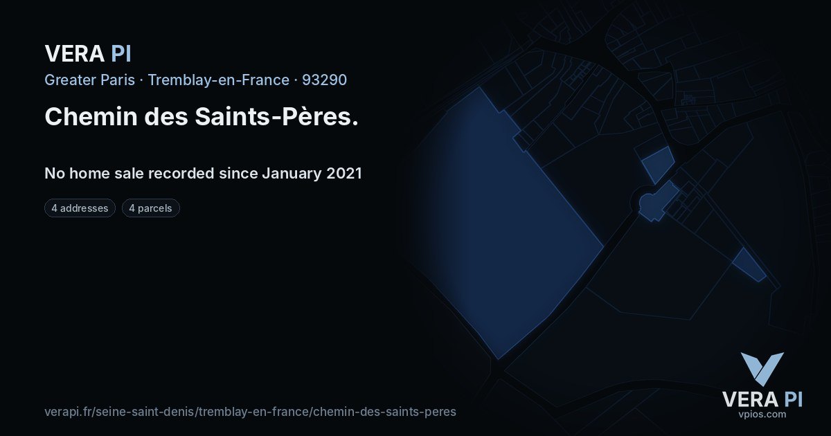 Chemin des Saints-Pères, Tremblay-en-France at night – every parcel coloured by the prices around it, the street's own parcels lit