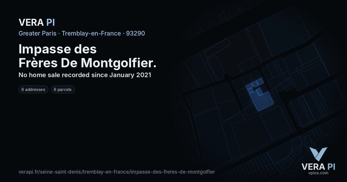 Impasse des Frères De Montgolfier, Tremblay-en-France at night – every parcel coloured by the prices around it, the street's own parcels lit