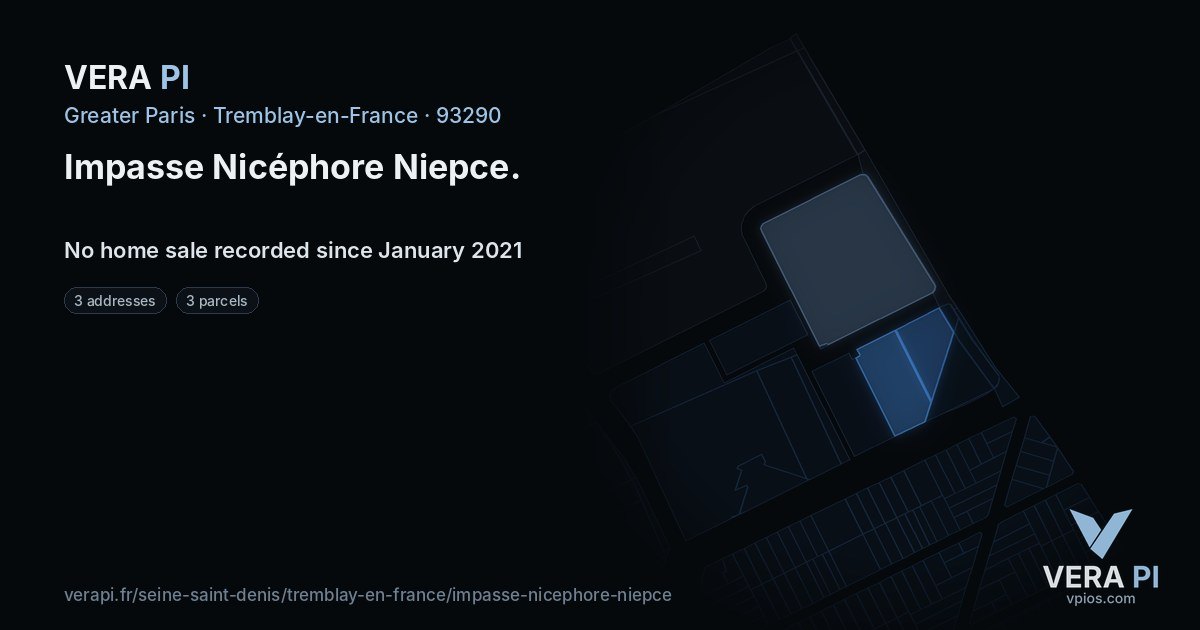 Impasse Nicéphore Niepce, Tremblay-en-France at night – every parcel coloured by the prices around it, the street's own parcels lit