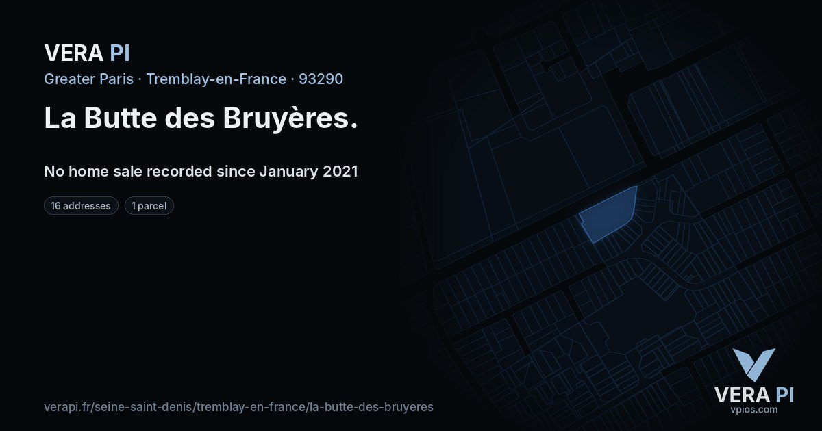 La Butte des Bruyères, Tremblay-en-France at night – every parcel coloured by the prices around it, the street's own parcels lit