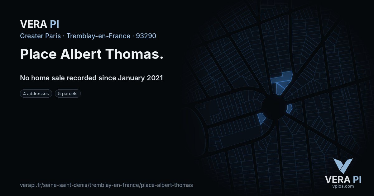Place Albert Thomas, Tremblay-en-France at night – every parcel coloured by the prices around it, the street's own parcels lit