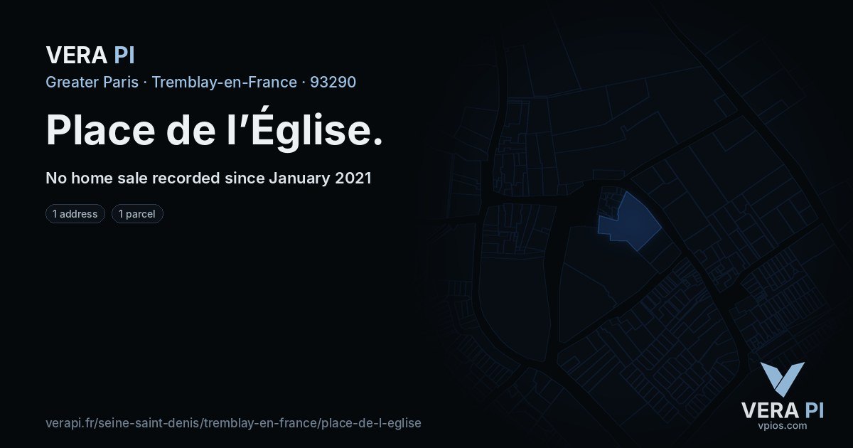 Place de l’Église, Tremblay-en-France at night – every parcel coloured by the prices around it, the street's own parcels lit