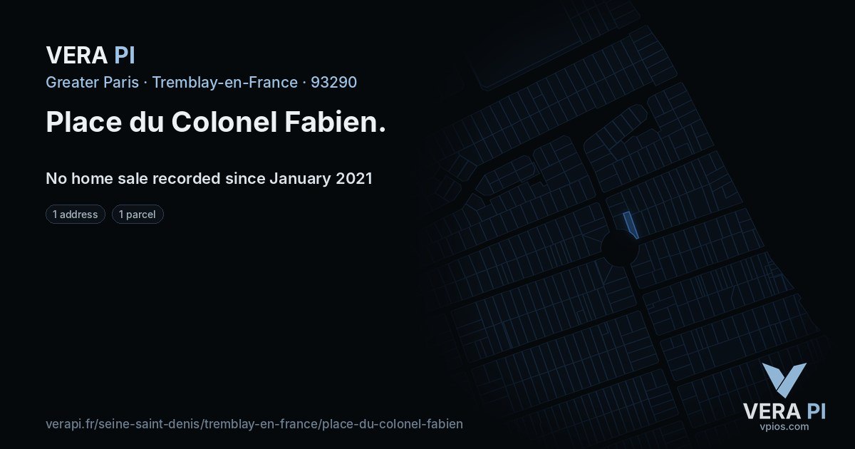 Place du Colonel Fabien, Tremblay-en-France at night – every parcel coloured by the prices around it, the street's own parcels lit