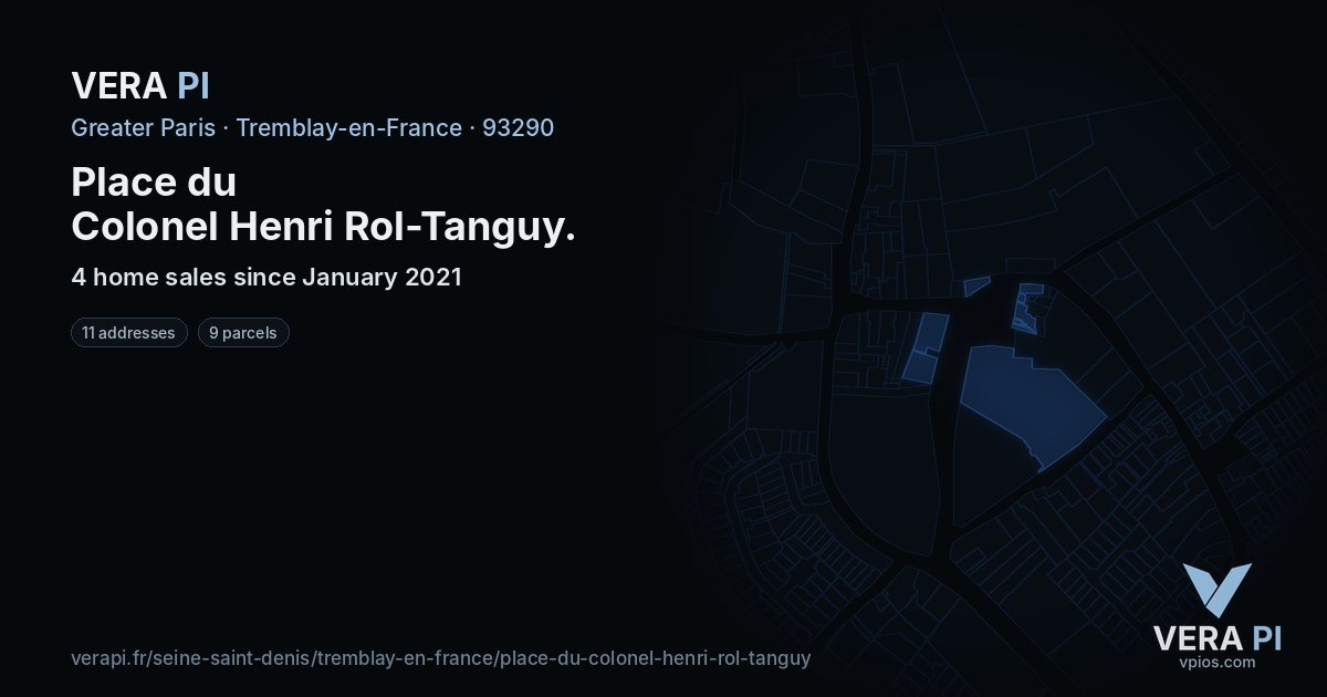 Place du Colonel Henri Rol-Tanguy, Tremblay-en-France at night – every parcel coloured by the prices around it, the street's own parcels lit