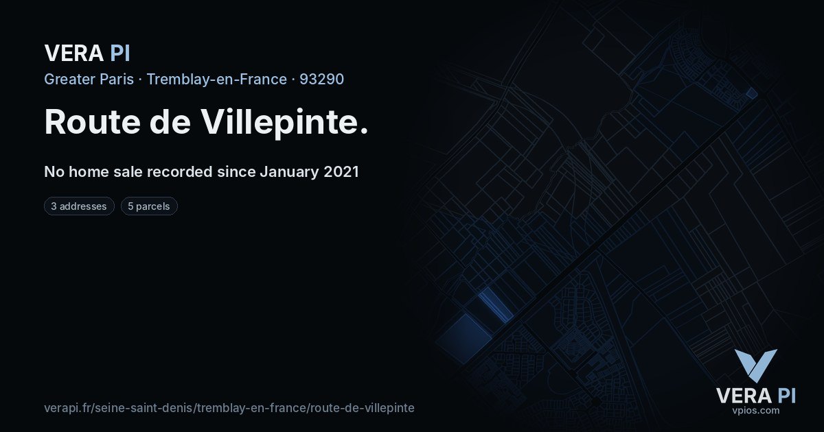 Route de Villepinte, Tremblay-en-France at night – every parcel coloured by the prices around it, the street's own parcels lit