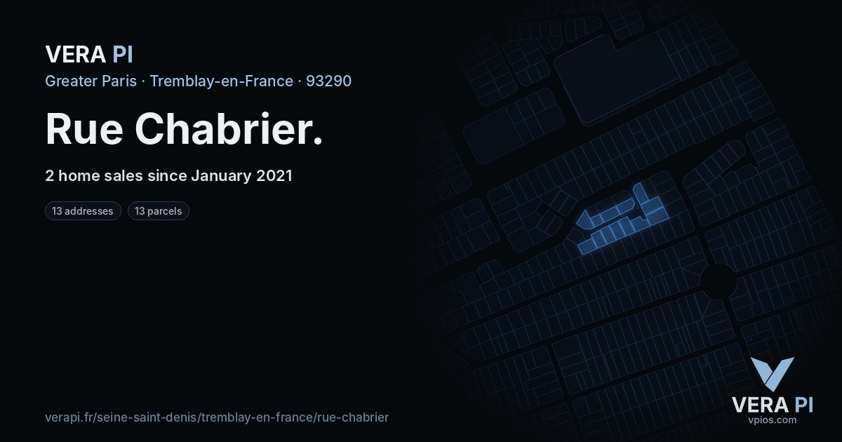 Rue Chabrier, Tremblay-en-France at night – every parcel coloured by the prices around it, the street's own parcels lit
