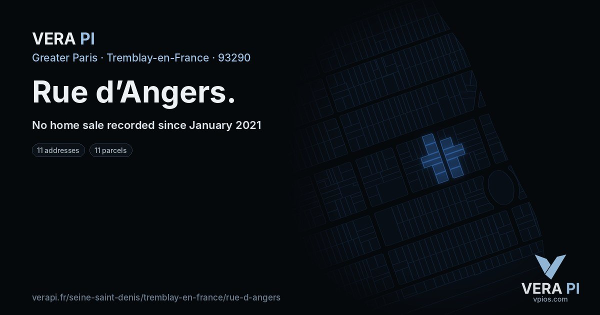 Rue d’Angers, Tremblay-en-France at night – every parcel coloured by the prices around it, the street's own parcels lit