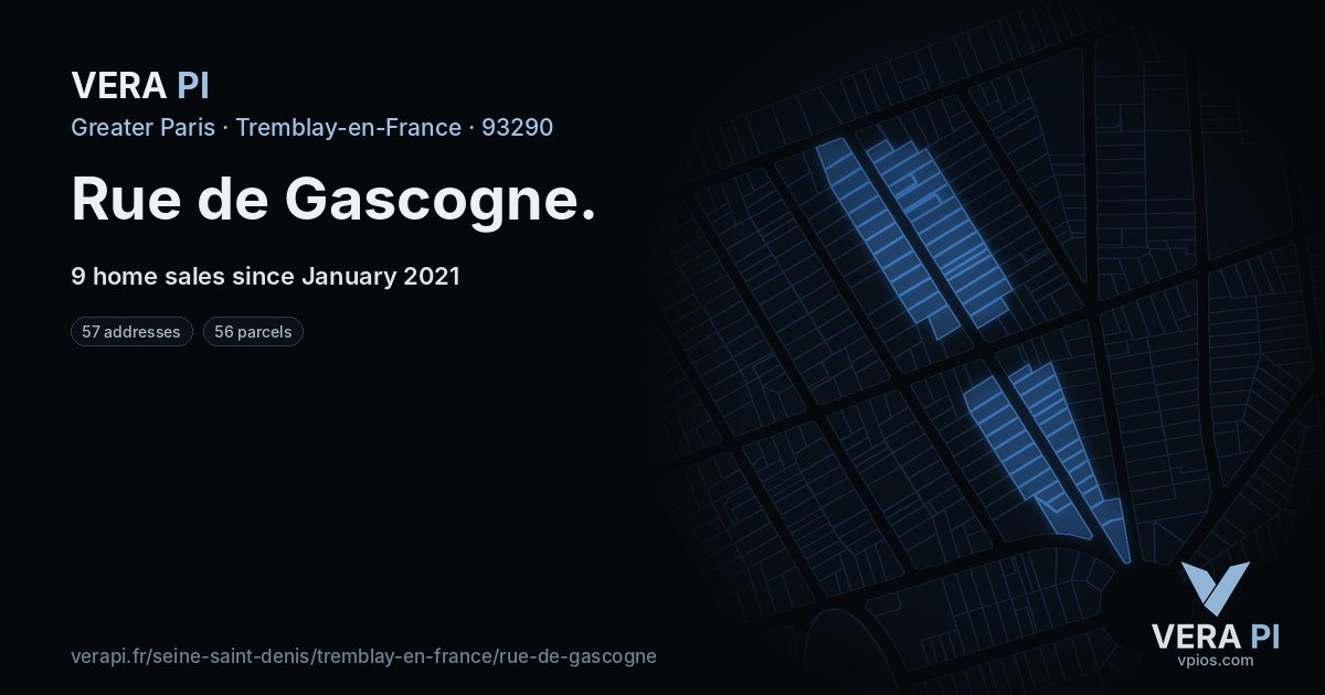 Rue de Gascogne, Tremblay-en-France at night – every parcel coloured by the prices around it, the street's own parcels lit