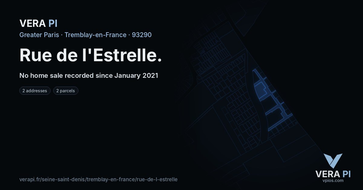 Rue de l'Estrelle, Tremblay-en-France at night – every parcel coloured by the prices around it, the street's own parcels lit