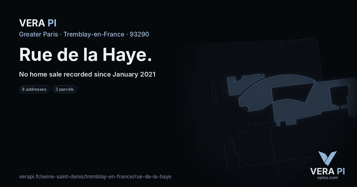 Rue de la Haye, Tremblay-en-France at night – every parcel coloured by the prices around it, the street's own parcels lit