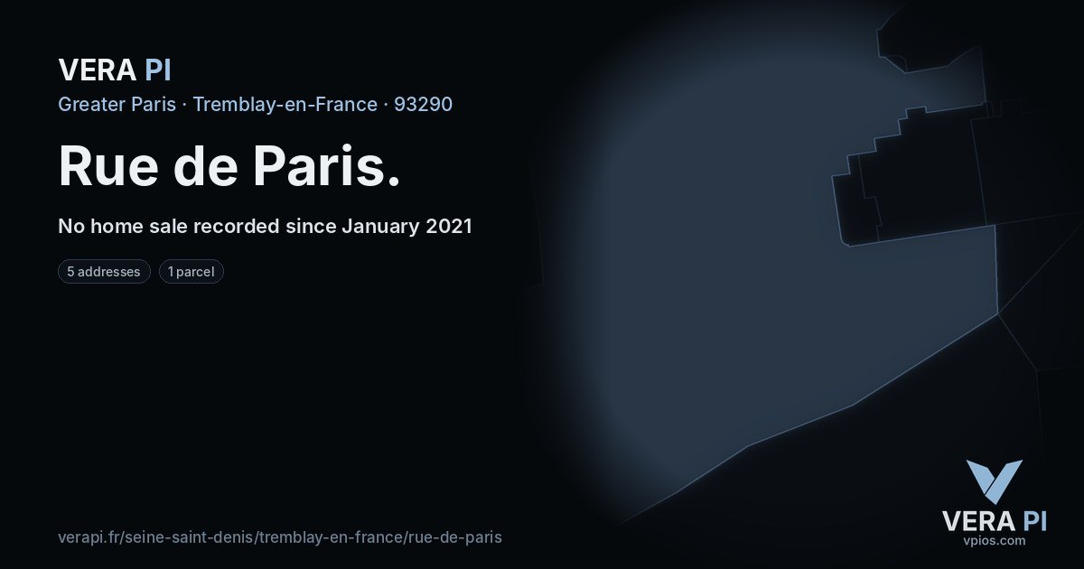 Rue de Paris, Tremblay-en-France at night – every parcel coloured by the prices around it, the street's own parcels lit