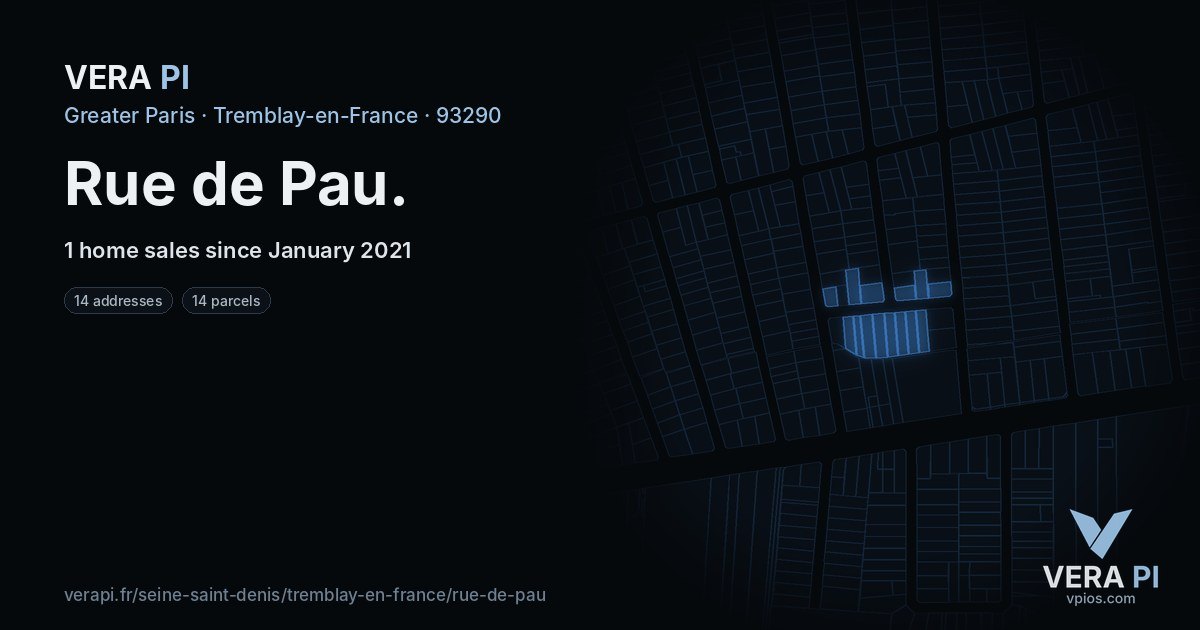 Rue de Pau, Tremblay-en-France at night – every parcel coloured by the prices around it, the street's own parcels lit