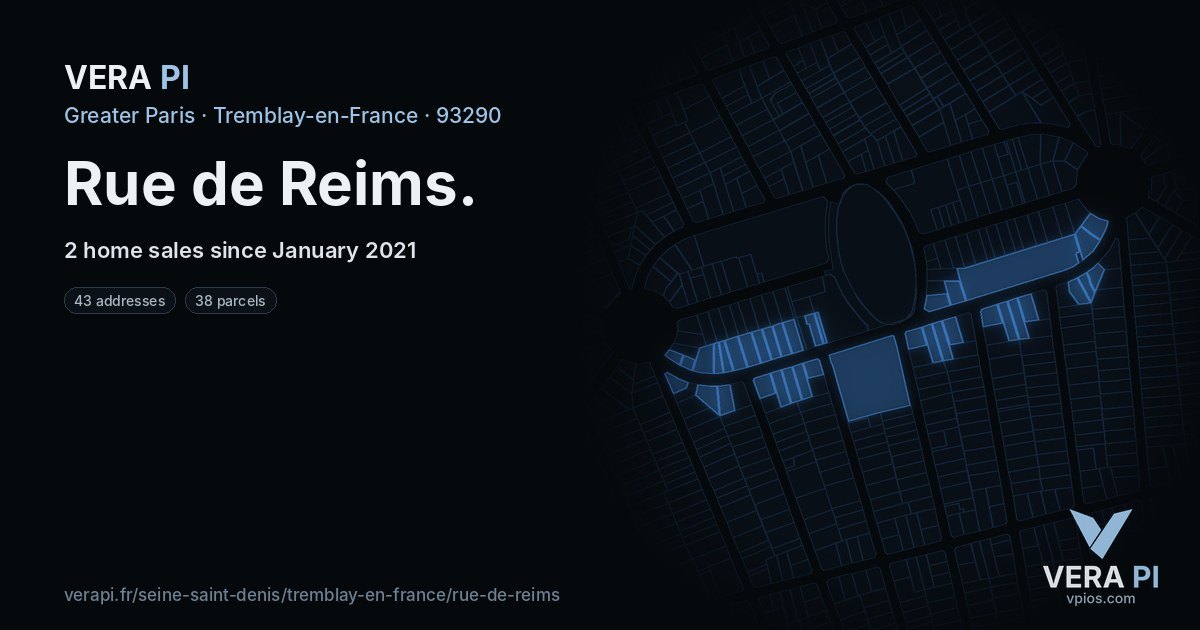 Rue de Reims, Tremblay-en-France at night – every parcel coloured by the prices around it, the street's own parcels lit