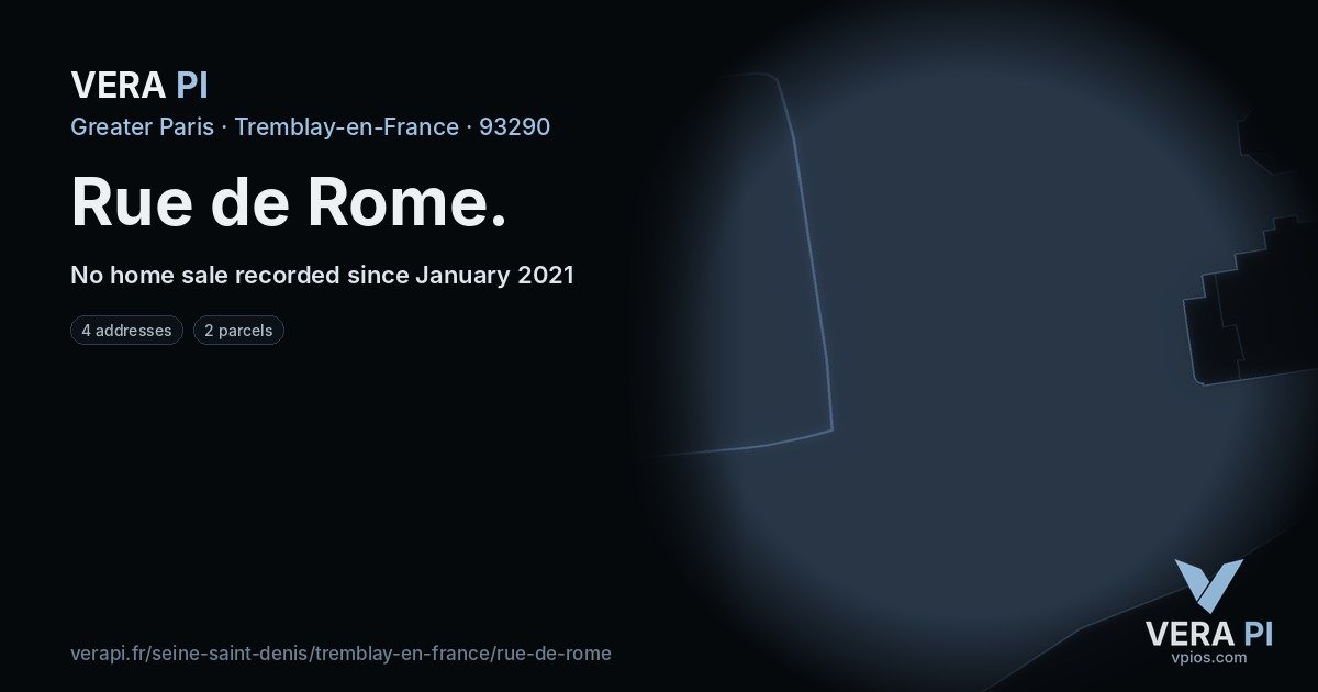 Rue de Rome, Tremblay-en-France at night – every parcel coloured by the prices around it, the street's own parcels lit