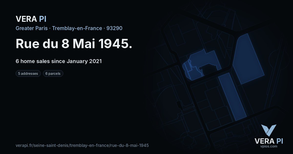 Rue du 8 Mai 1945, Tremblay-en-France at night – every parcel coloured by the prices around it, the street's own parcels lit