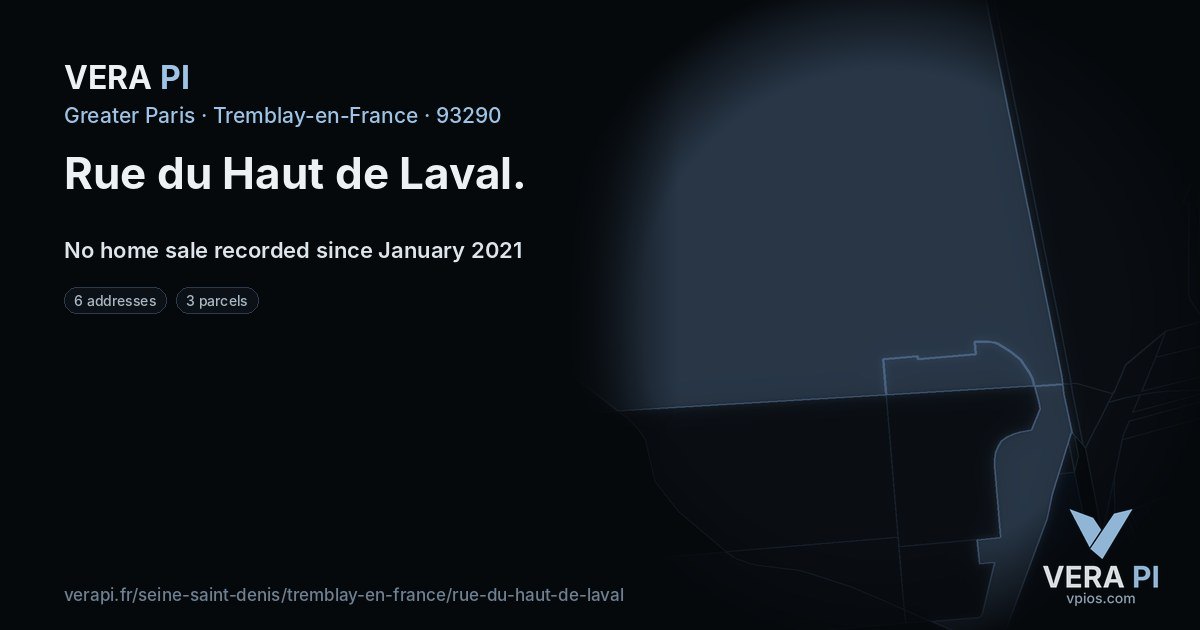 Rue du Haut de Laval, Tremblay-en-France at night – every parcel coloured by the prices around it, the street's own parcels lit