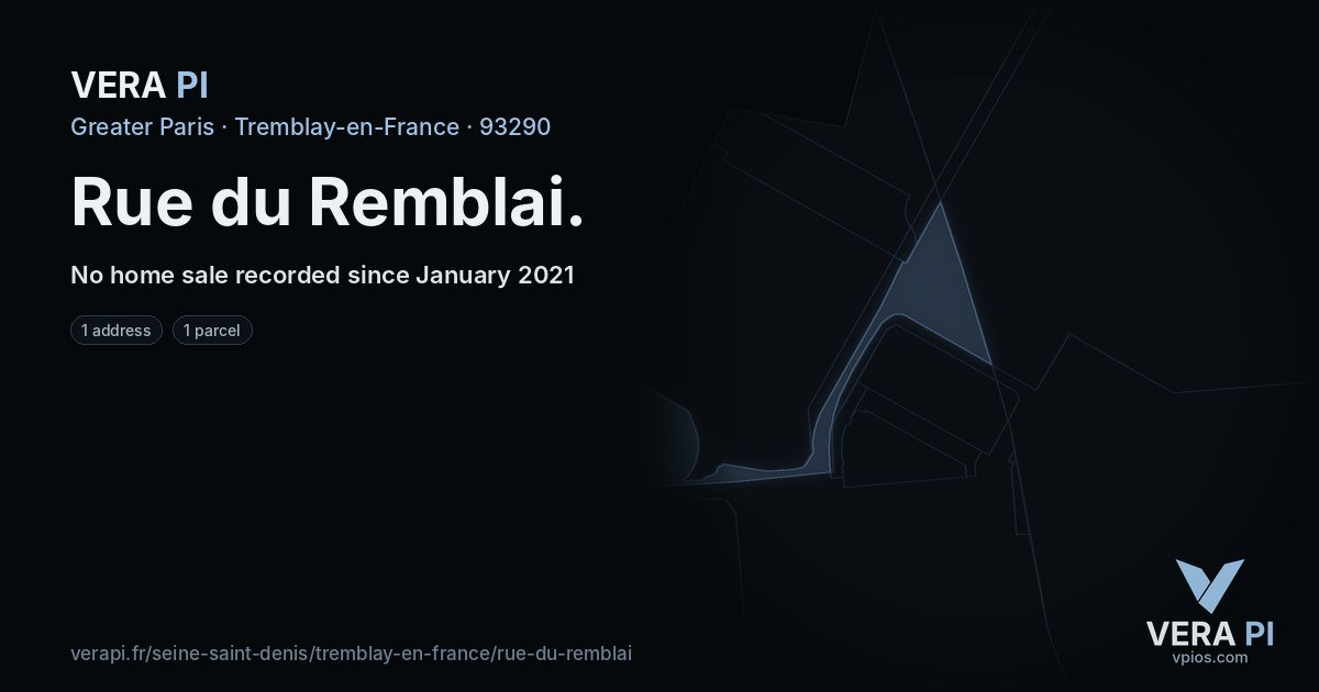Rue du Remblai, Tremblay-en-France at night – every parcel coloured by the prices around it, the street's own parcels lit