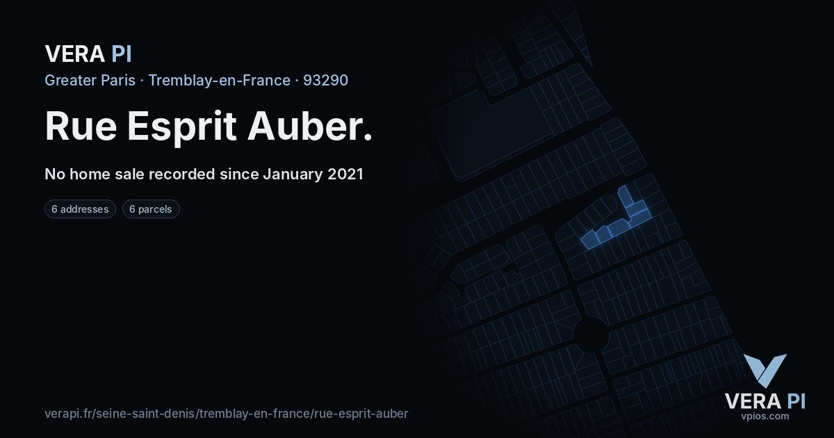 Rue Esprit Auber, Tremblay-en-France at night – every parcel coloured by the prices around it, the street's own parcels lit