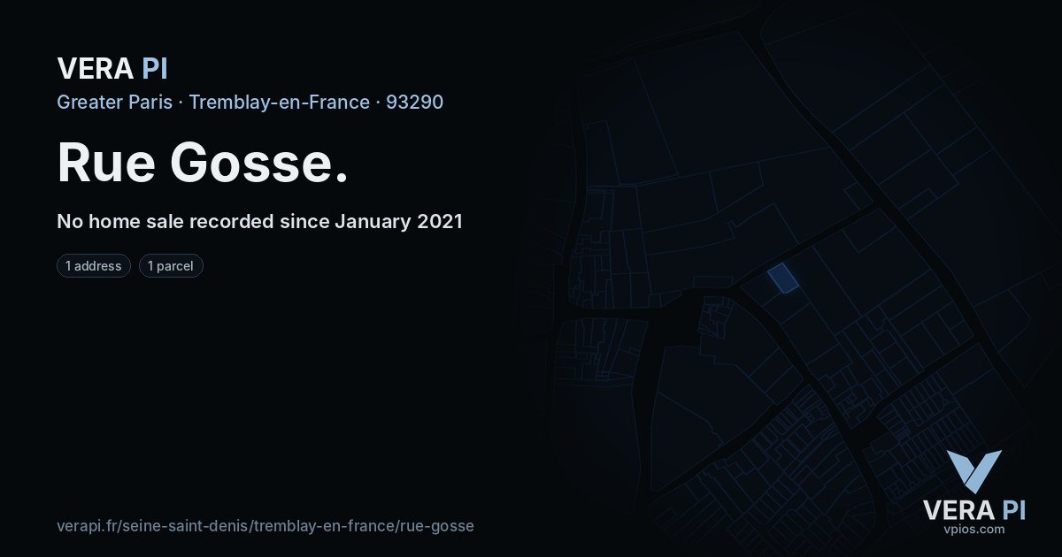 Rue Gosse, Tremblay-en-France at night – every parcel coloured by the prices around it, the street's own parcels lit