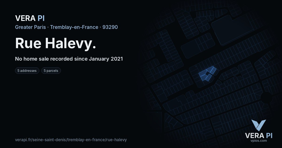 Rue Halevy, Tremblay-en-France at night – every parcel coloured by the prices around it, the street's own parcels lit