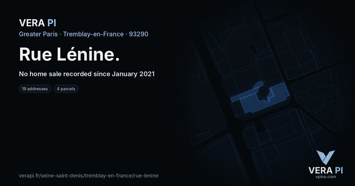 Rue Lénine, Tremblay-en-France at night – every parcel coloured by the prices around it, the street's own parcels lit