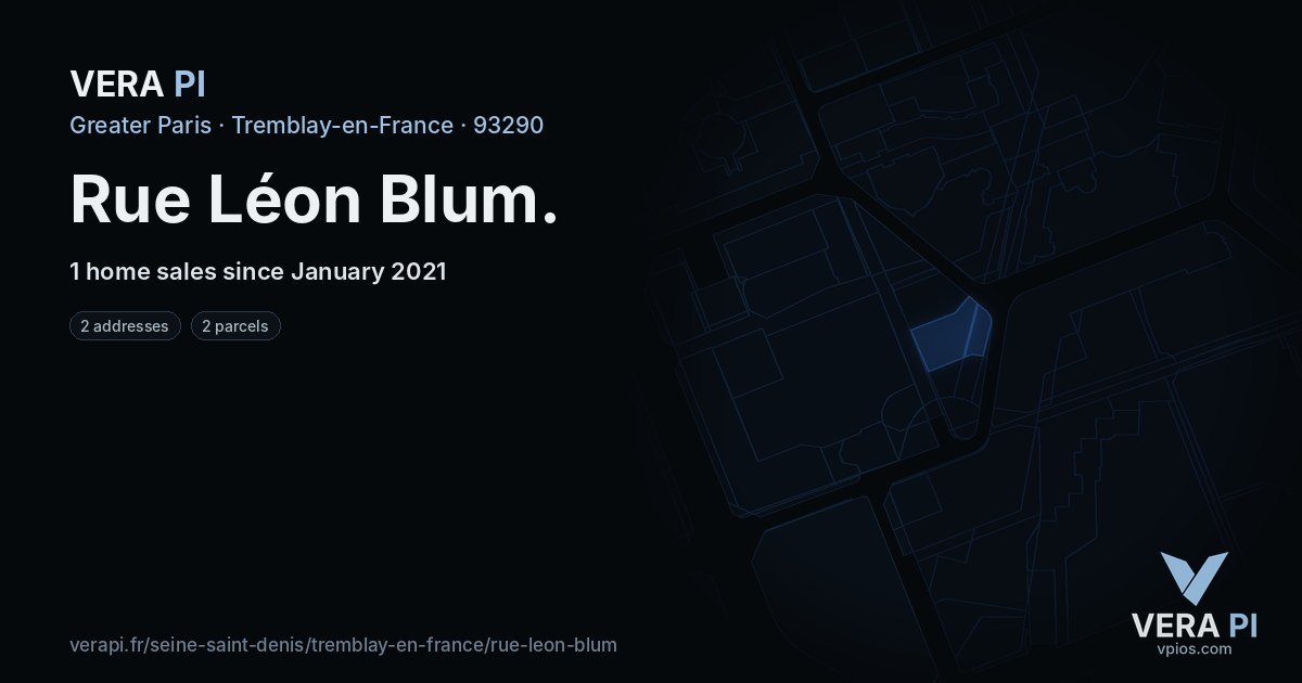 Rue Léon Blum, Tremblay-en-France at night – every parcel coloured by the prices around it, the street's own parcels lit