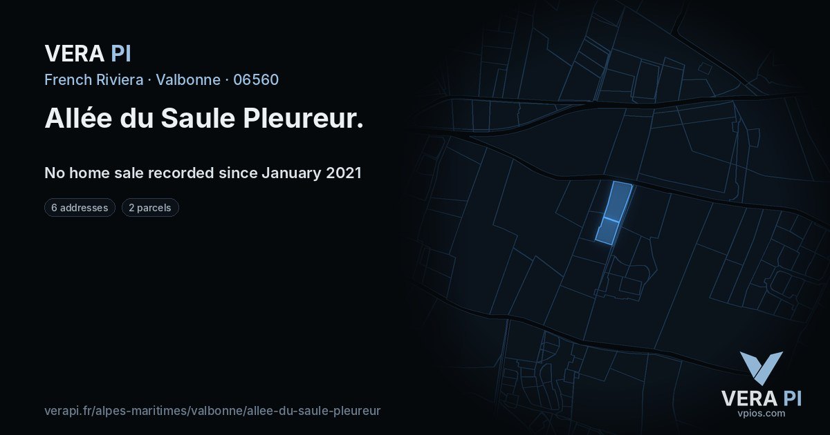 Allée du Saule Pleureur, Valbonne at night – every parcel coloured by the prices around it, the street's own parcels lit